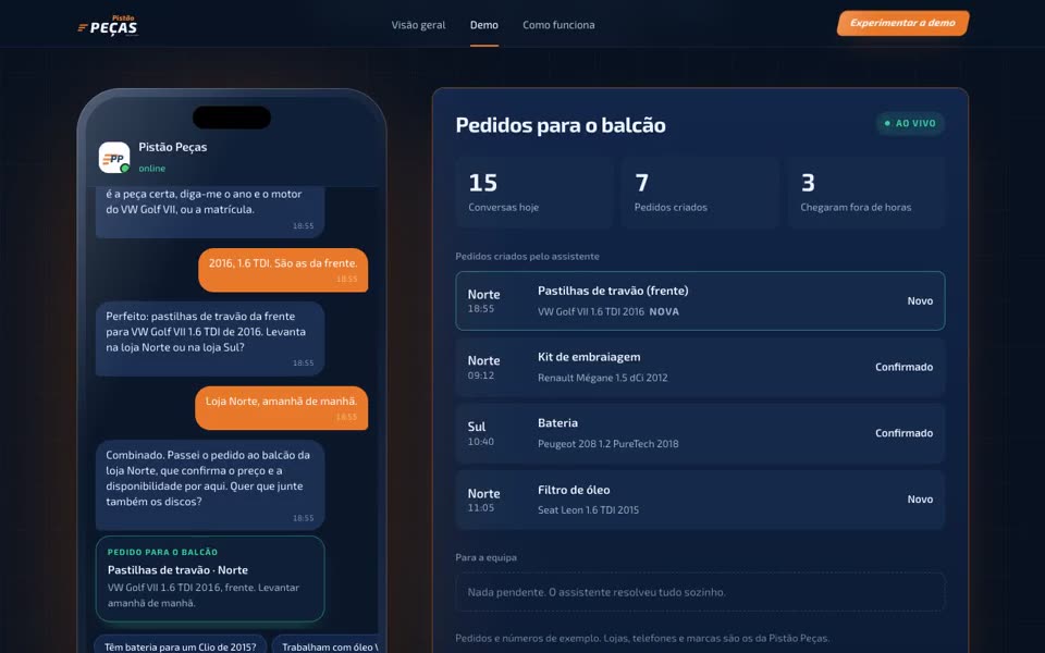 Ecrã da demo Pistão Peças